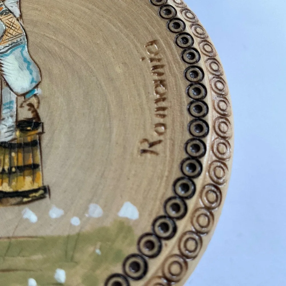 VTG Romania Hand Painted Carved Wooden Trinket Box Folk Art Lacquered Pyrography